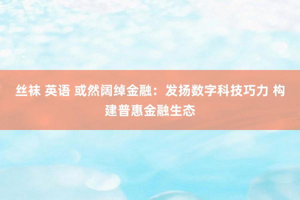 丝袜 英语 或然阔绰金融：发扬数字科技巧力 构建普惠金融生态