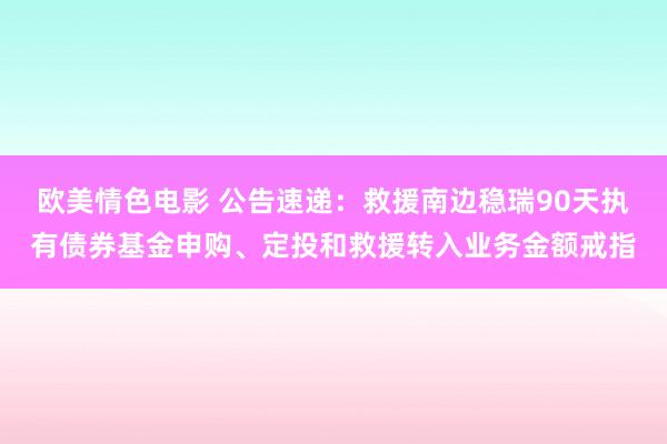 欧美情色电影 公告速递：救援南边稳瑞90天执有债券基金申购、定投和救援转入业务金额戒指