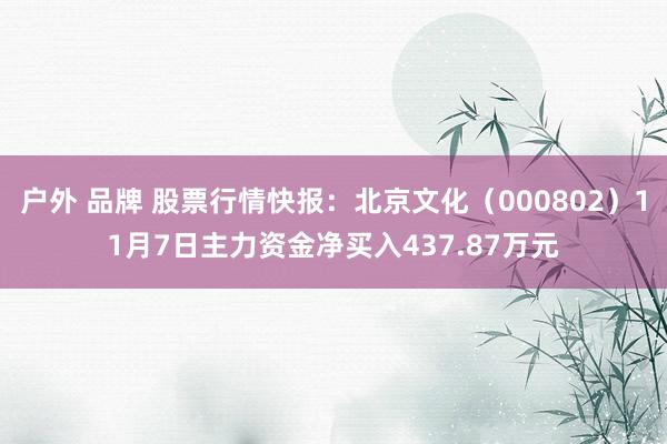 户外 品牌 股票行情快报：北京文化（000802）11月7日主力资金净买入437.87万元